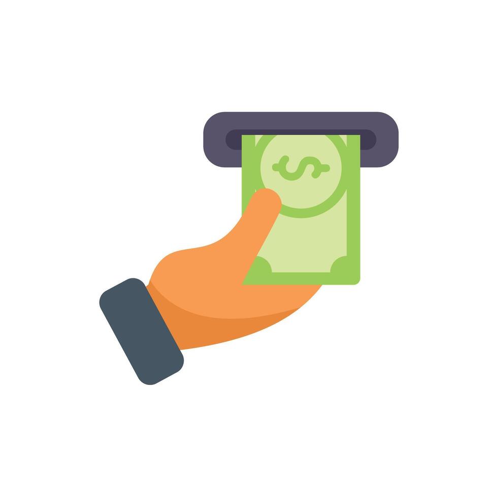 Hand taking money from atm machine flat icon vector