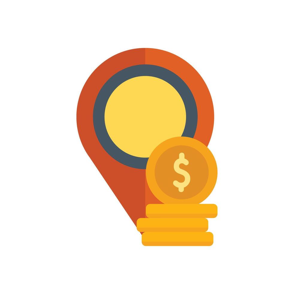 Location pin pointing money stack of dollar coins vector