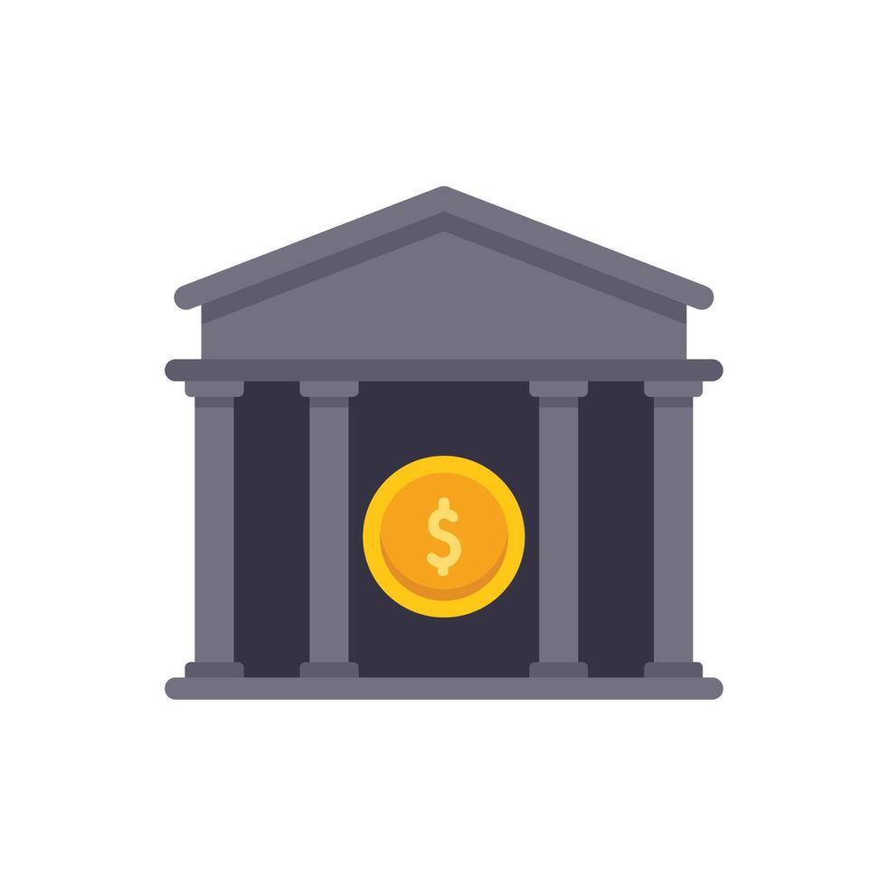Bank building facade with dollar coin inside symbolizing financial institution vector
