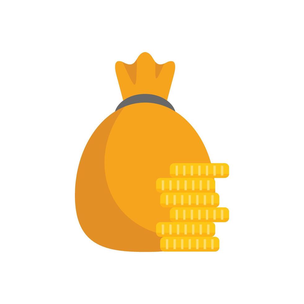 Big money bag presenting stack of gold coins savings or investment concept vector