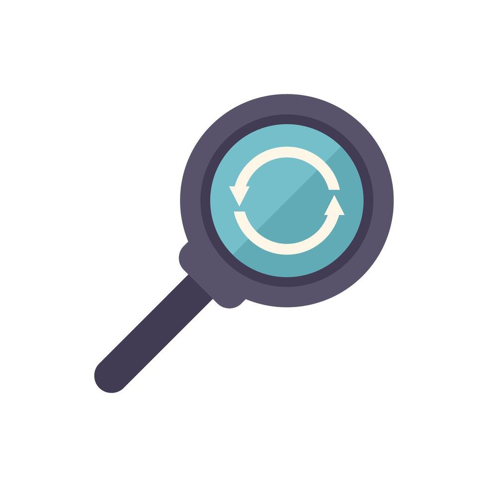 Magnifying glass showing refresh symbol for continuous improvement process vector