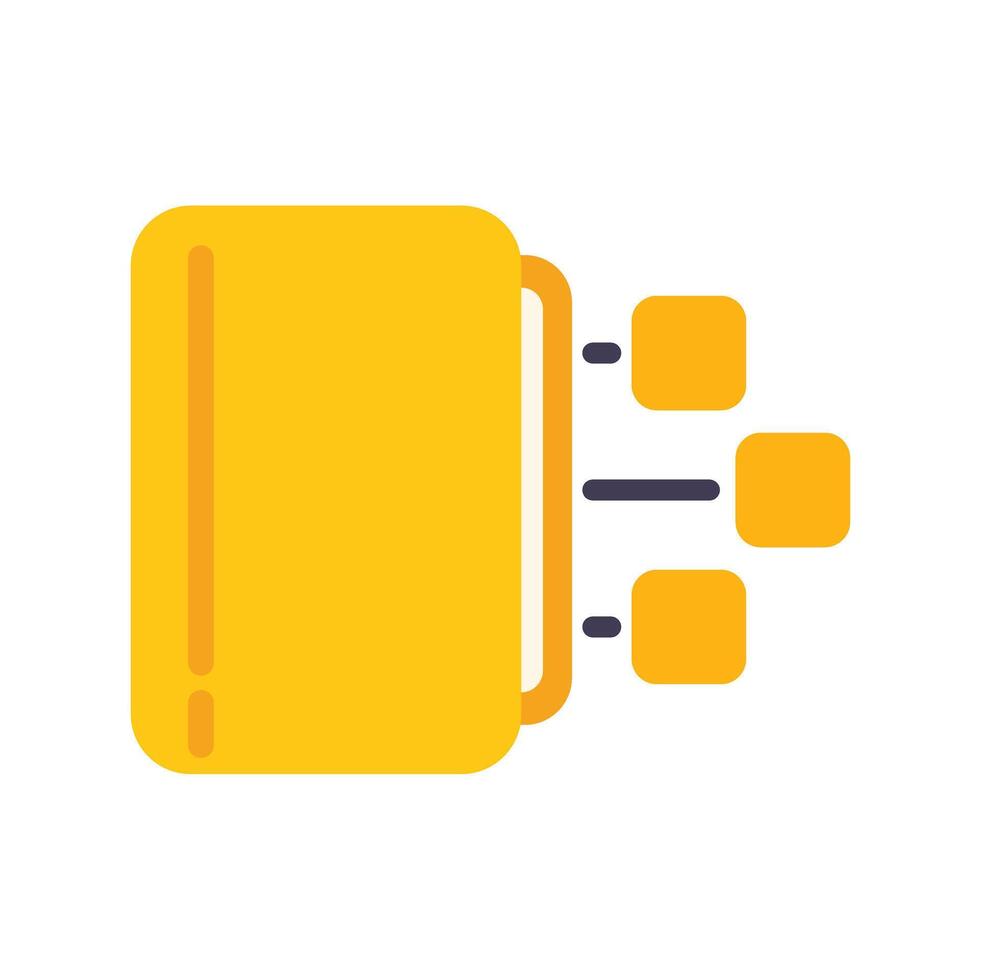 Yellow book generating flowchart with squares connected by lines vector