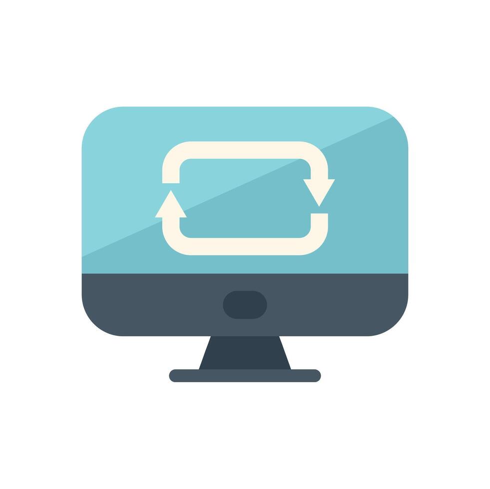 Desktop computer displaying updating or synchronization status icon vector