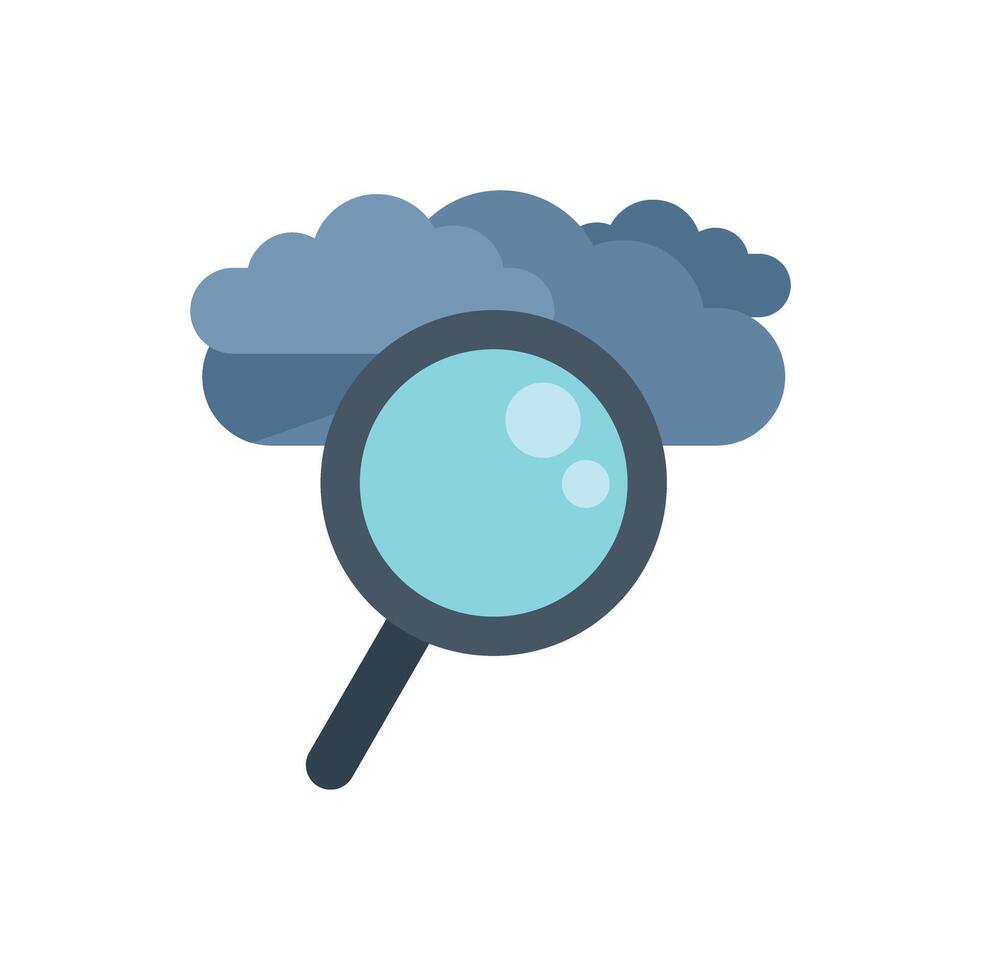 Magnifying glass exploring cloud computing and online data storage vector