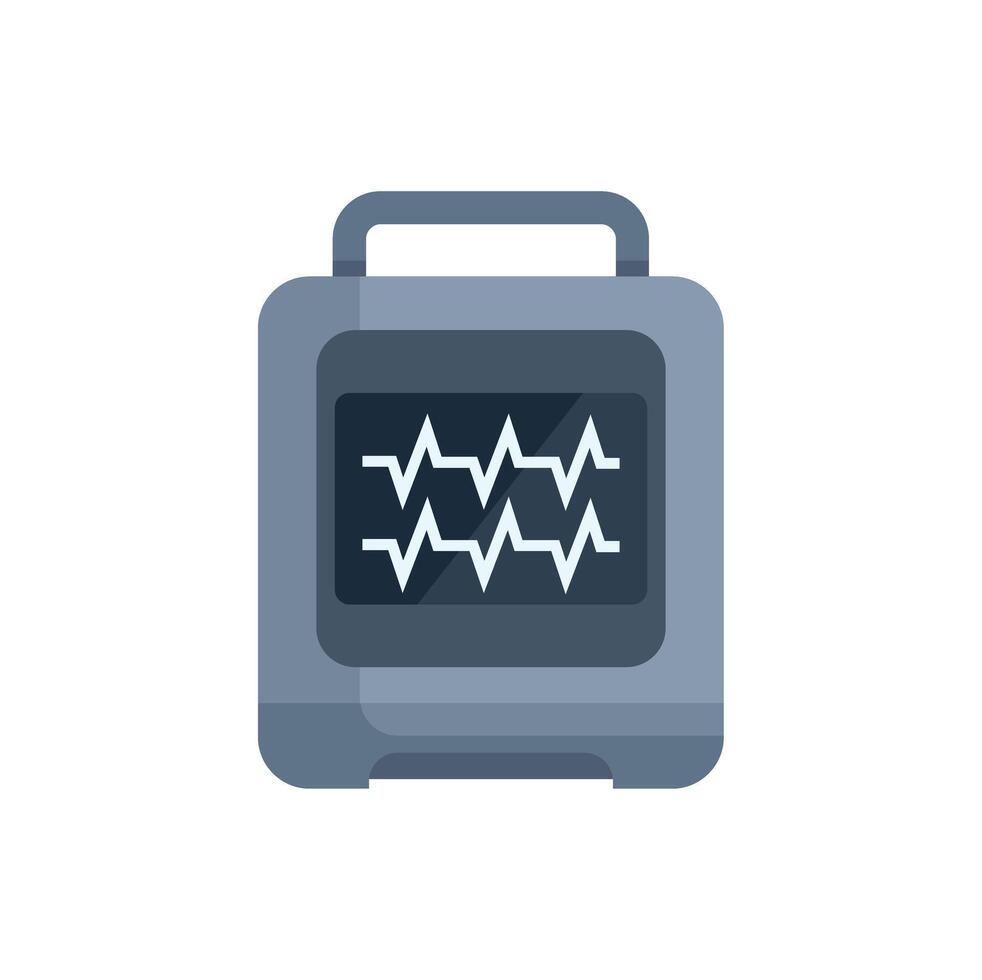 Portable defibrillator showing heart beat rhythm on screen vector