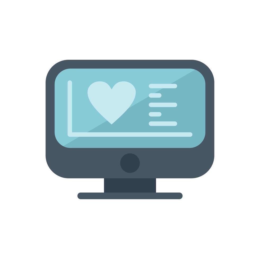 Computer showing health monitoring app interface with heartbeat rate vector