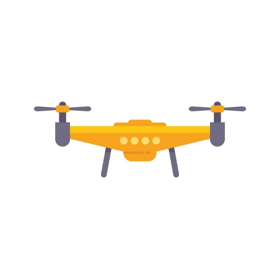 Yellow drone hovering with four propellers vector