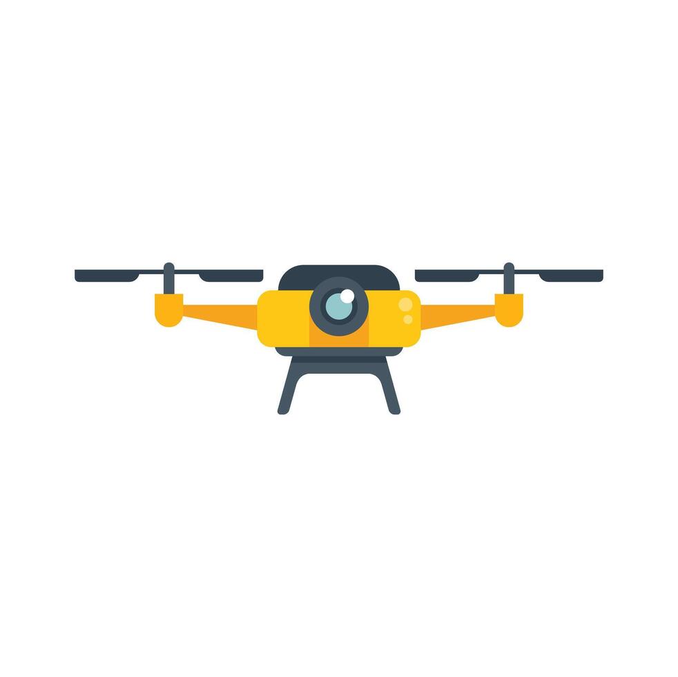 Modern yellow drone hovering with camera taking photos vector