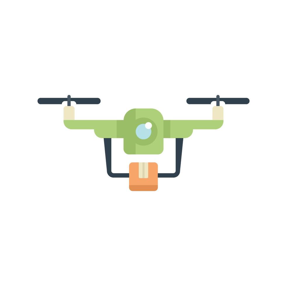 Green delivery drone carrying package while flying vector