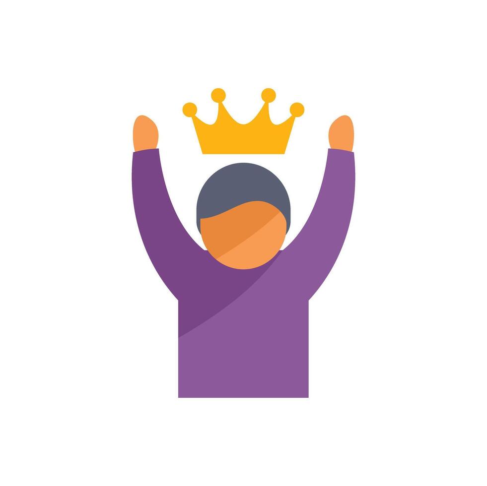 Man celebrating success wearing crown icon vector