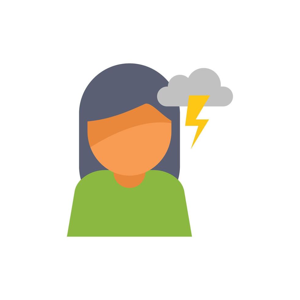Young woman having brainstorming session with lightning cloud vector