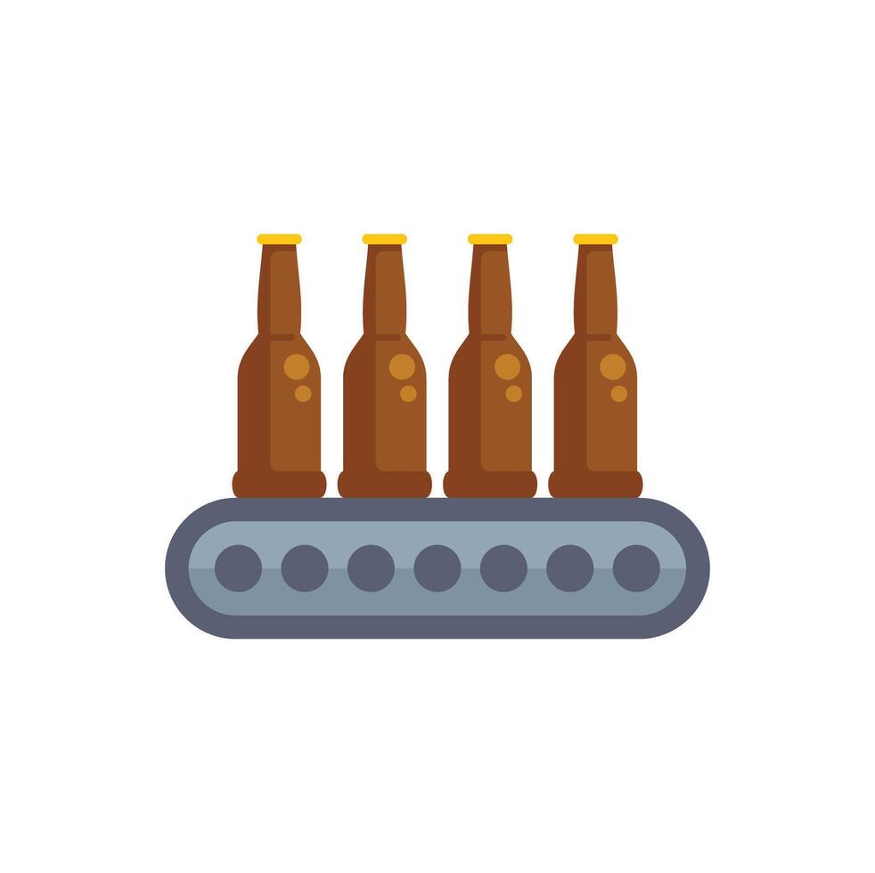 Conveyor belt transporting beer bottles in factory vector