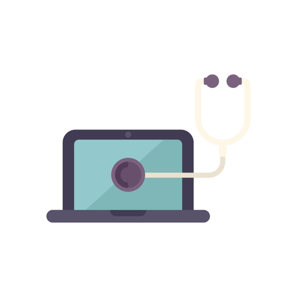 Stethoscope examining laptop computer for maintenance vector