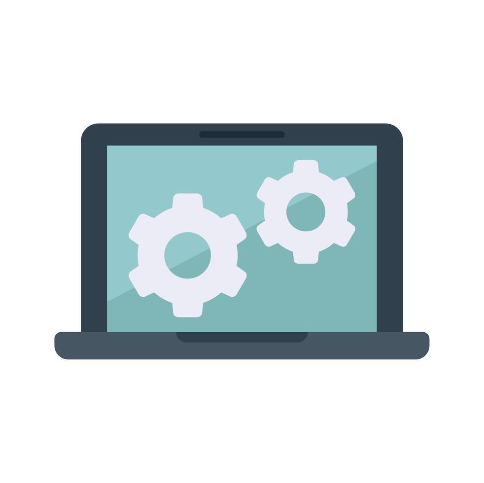 Laptop showing gears working concept icon vector