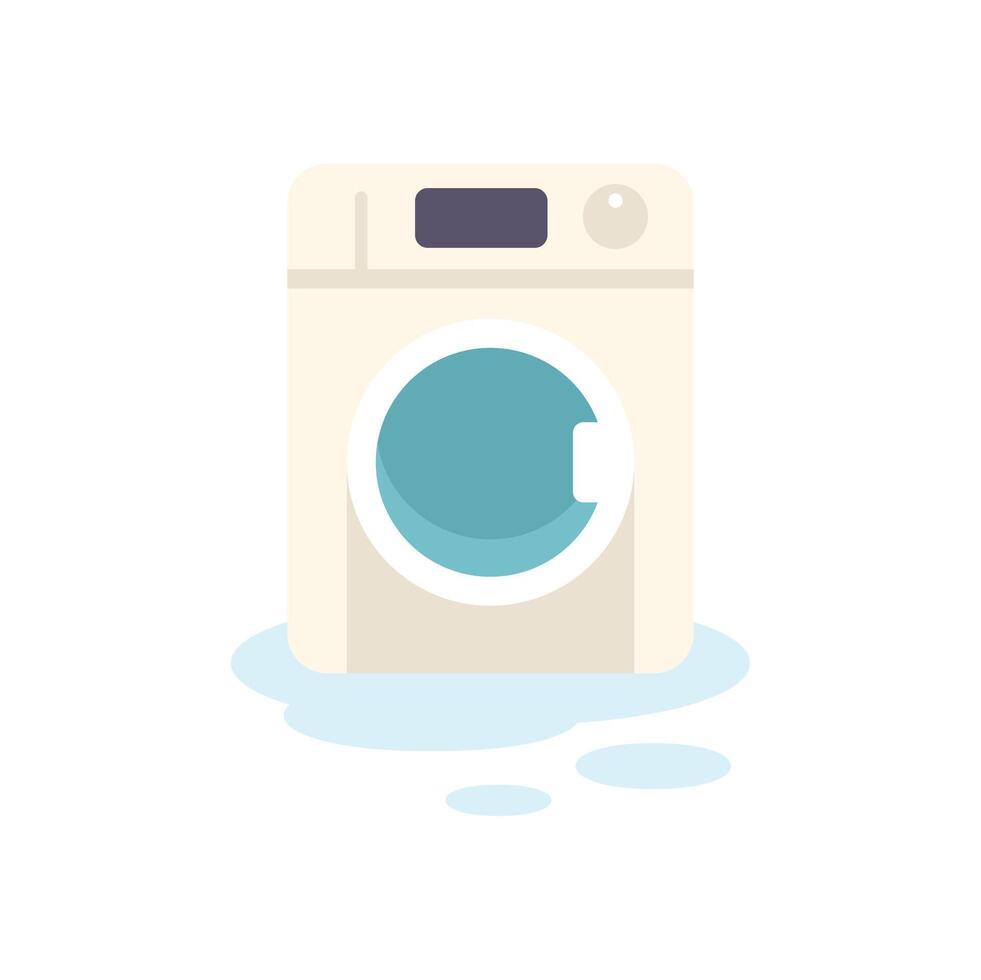 Broken washing machine leaking water on the floor vector