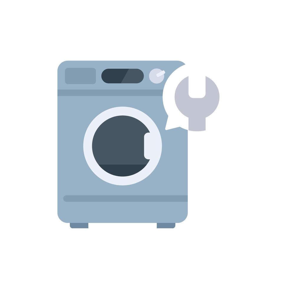 Washing machine showing need for repair with wrench icon vector