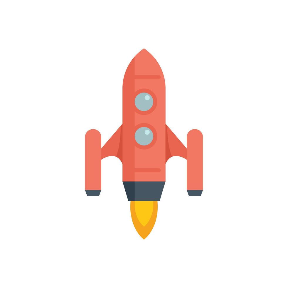 Red rocket launching up with flames appearing below vector