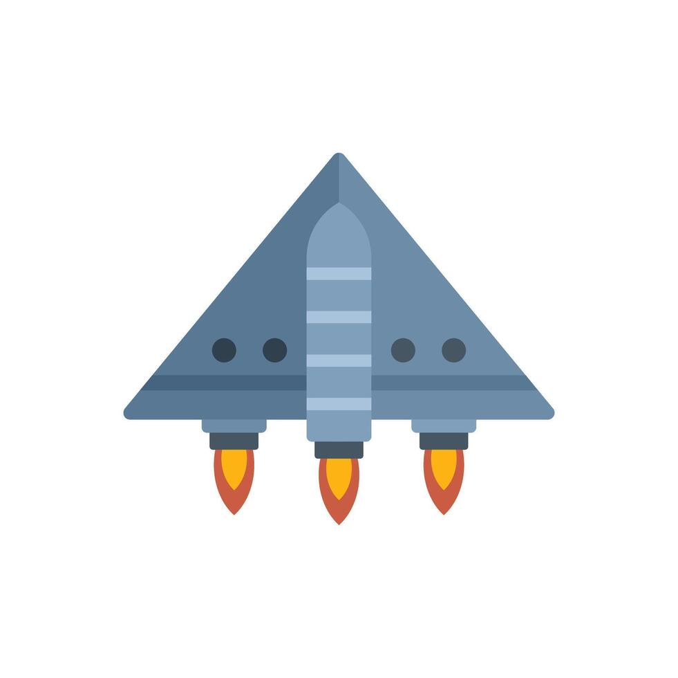 Triangle spaceship flying with three engines burning fuel vector