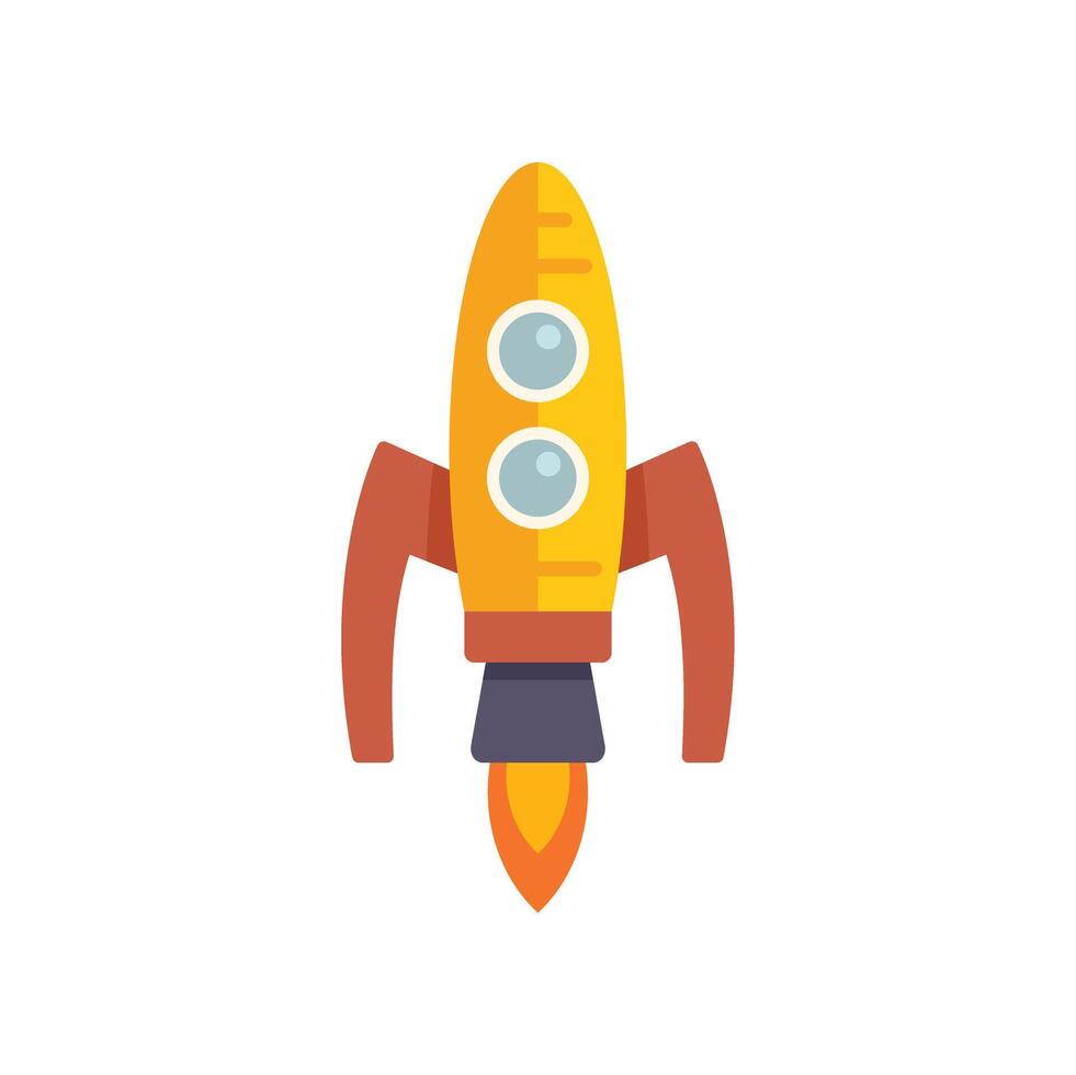 Yellow spaceship blasting off from earth on white background vector