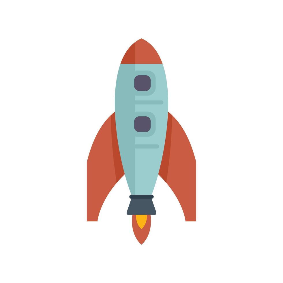 Red rocket launching upward leaving a trail of fire vector