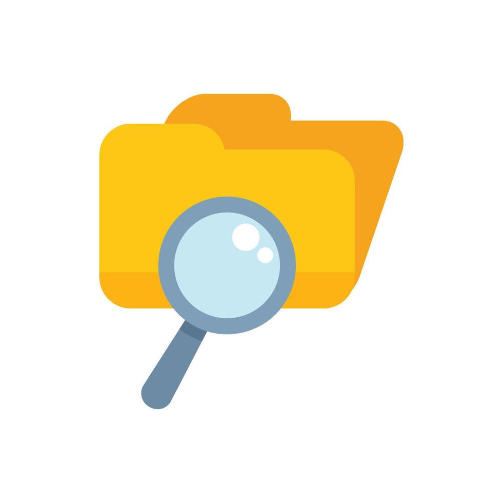 Magnifying glass exploring open folder searching files vector