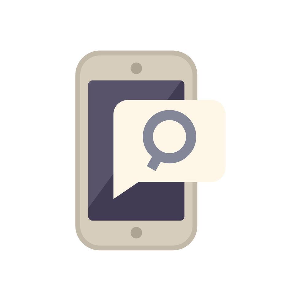 Smartphone displaying search bar in speech bubble for online research vector