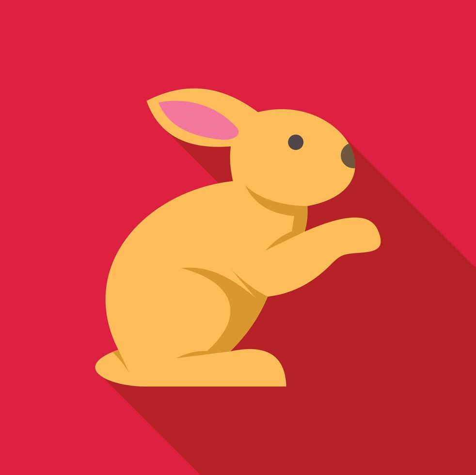Yellow rabbit sitting up with long shadow on red background vector
