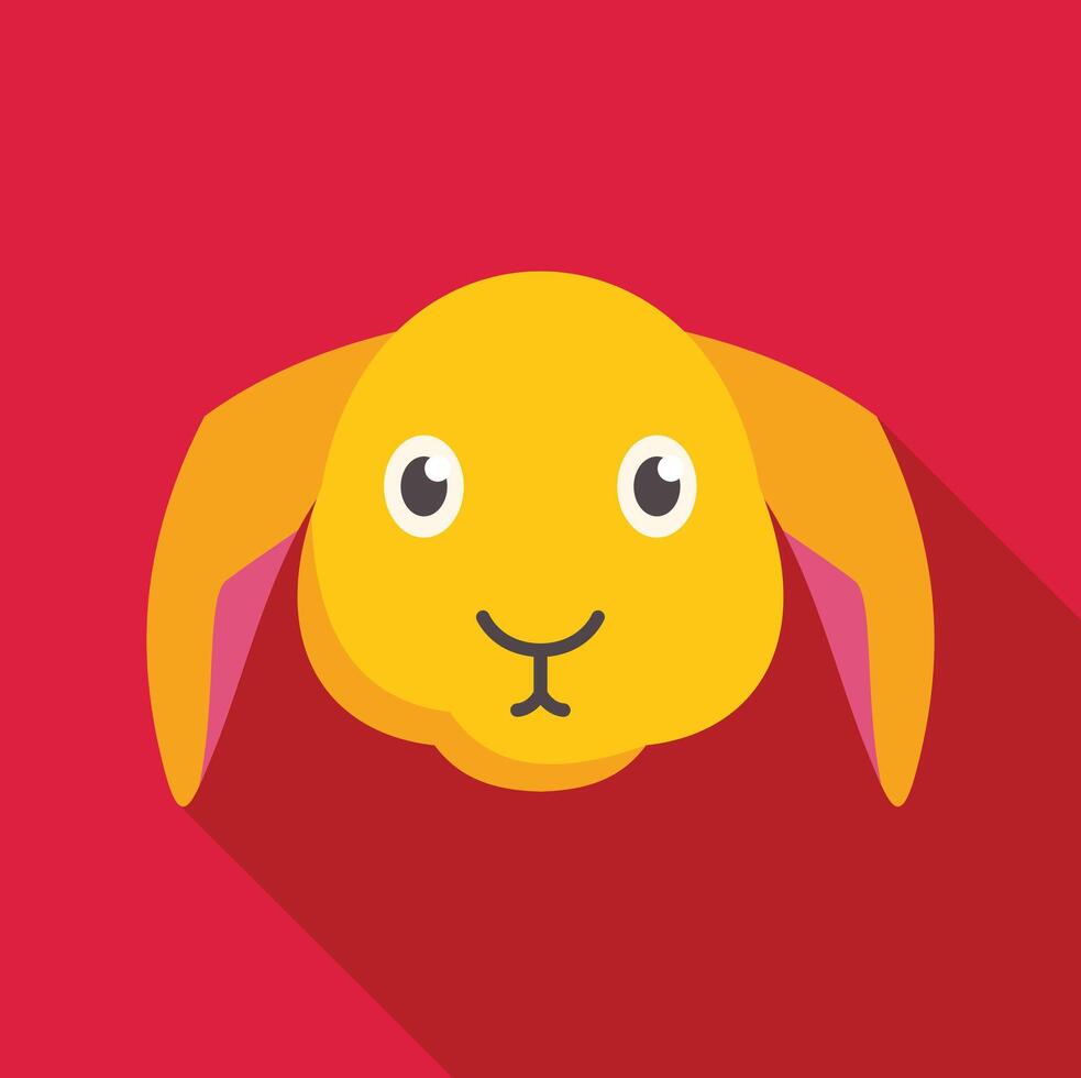 Yellow bunny rabbit head looking up long shadow icon vector
