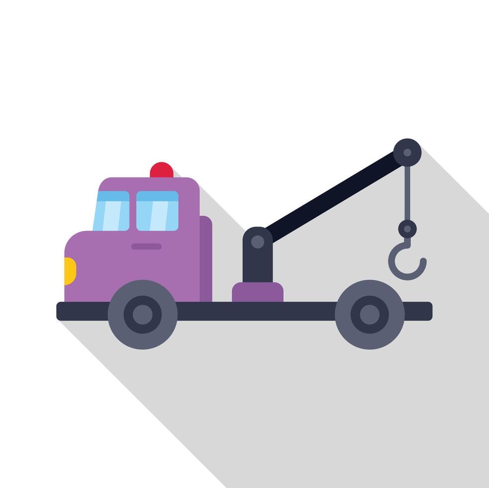 Purple tow truck with hook waiting for emergency call on white background vector
