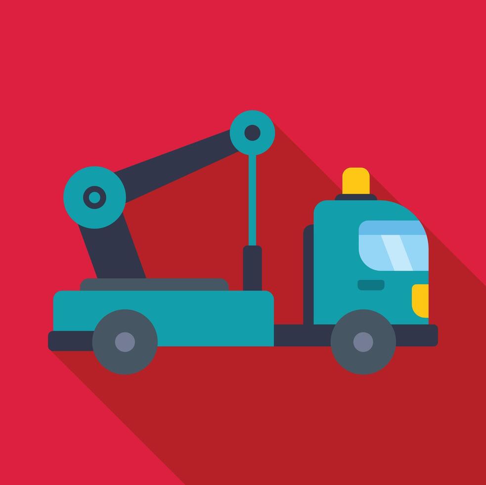 Tow truck with hydraulic crane in flat style design vector