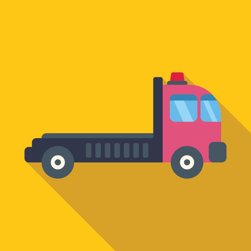 Pink tow truck with siren on top parked on yellow background vector