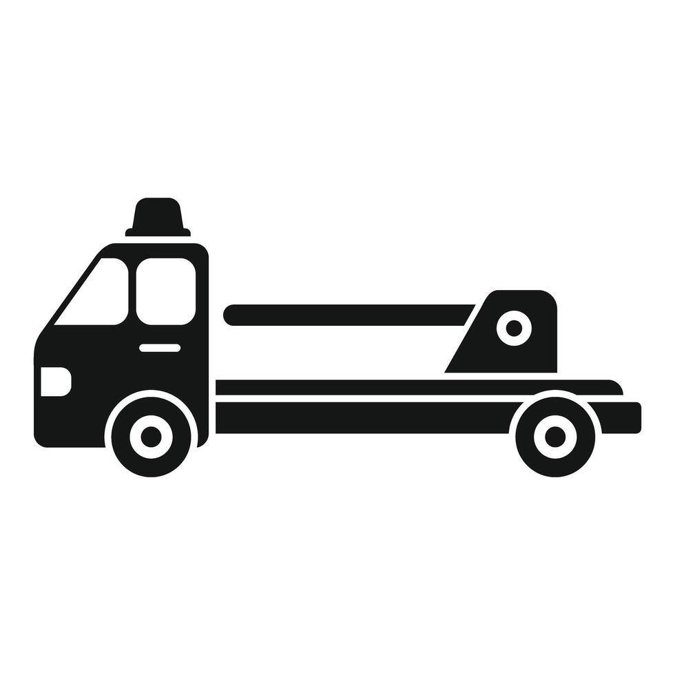 Tow truck using hydraulic crane platform in silhouette style vector