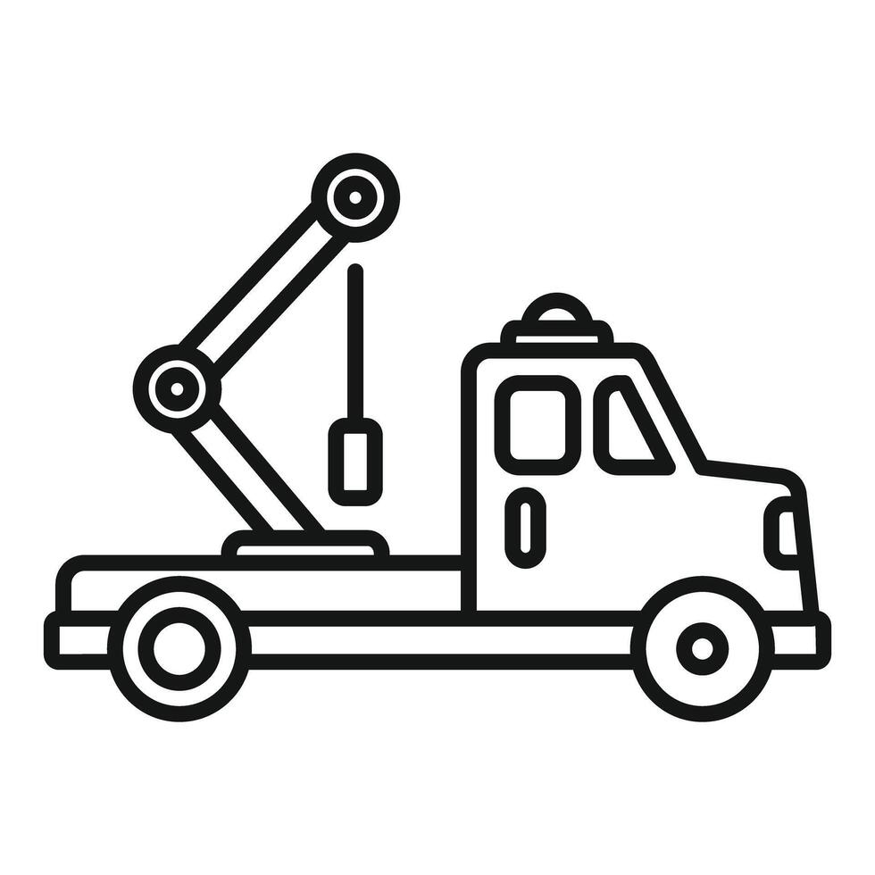 Tow truck using hydraulic crane for roadside assistance vector