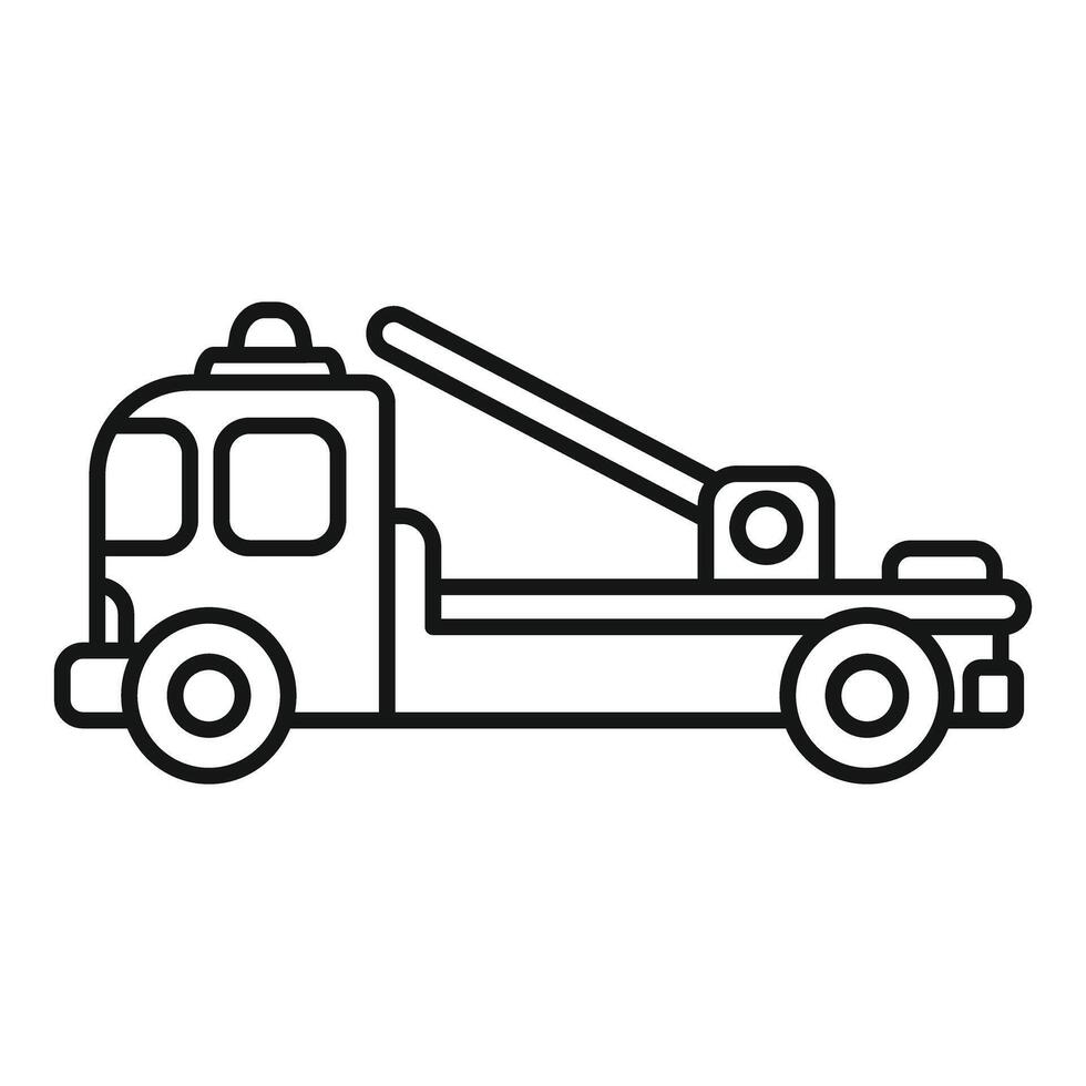 Tow truck towing using hydraulic crane line art icon vector