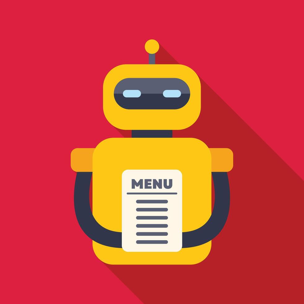 Yellow robot holding menu recommending food and drinks vector