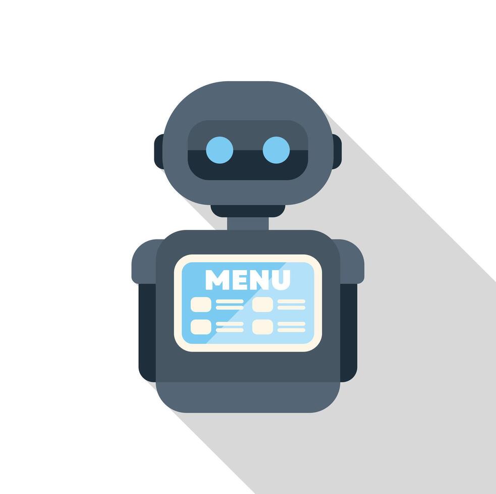 Cute robot showing menu on screen displaying long shadow vector