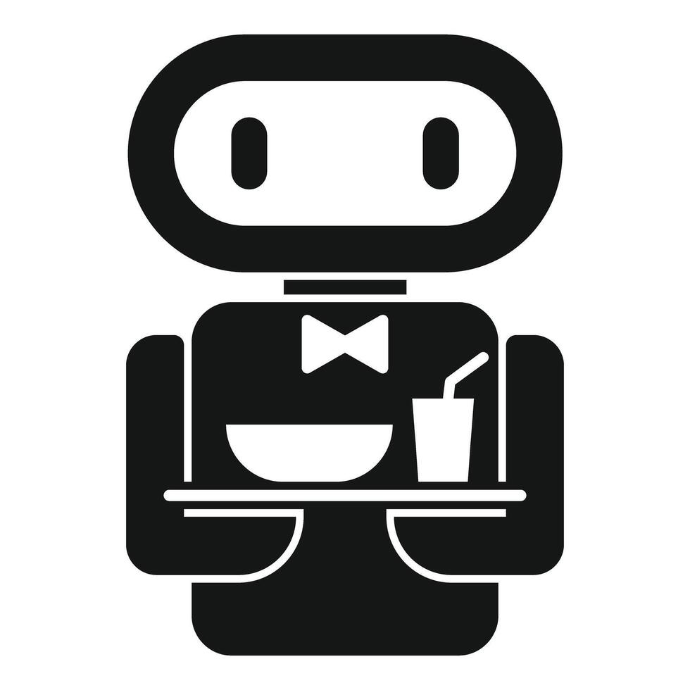 Robot waiter holding a tray with food and drink icon vector