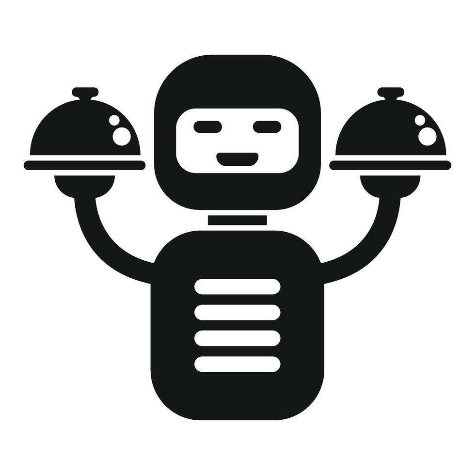 Smiling robot waiter holding two covered dishes vector