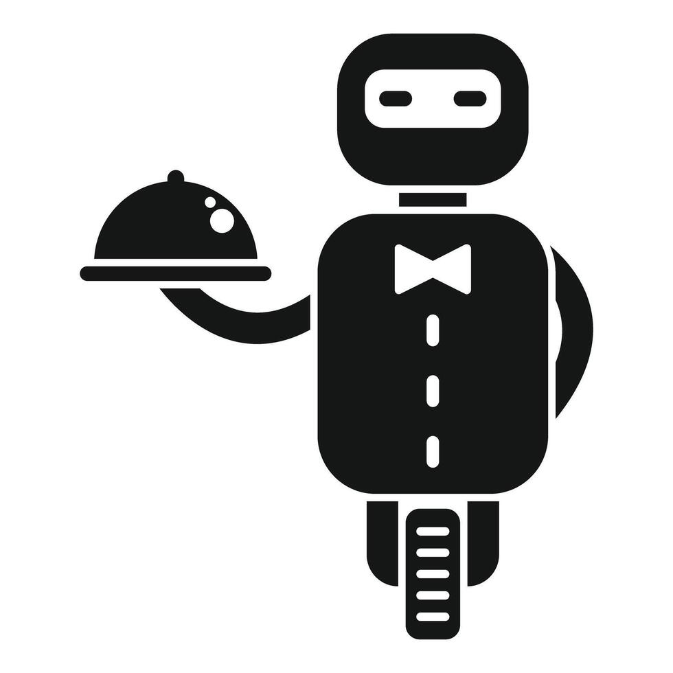 Robot waiter serving food, artificial intelligence in restaurant industry icon vector
