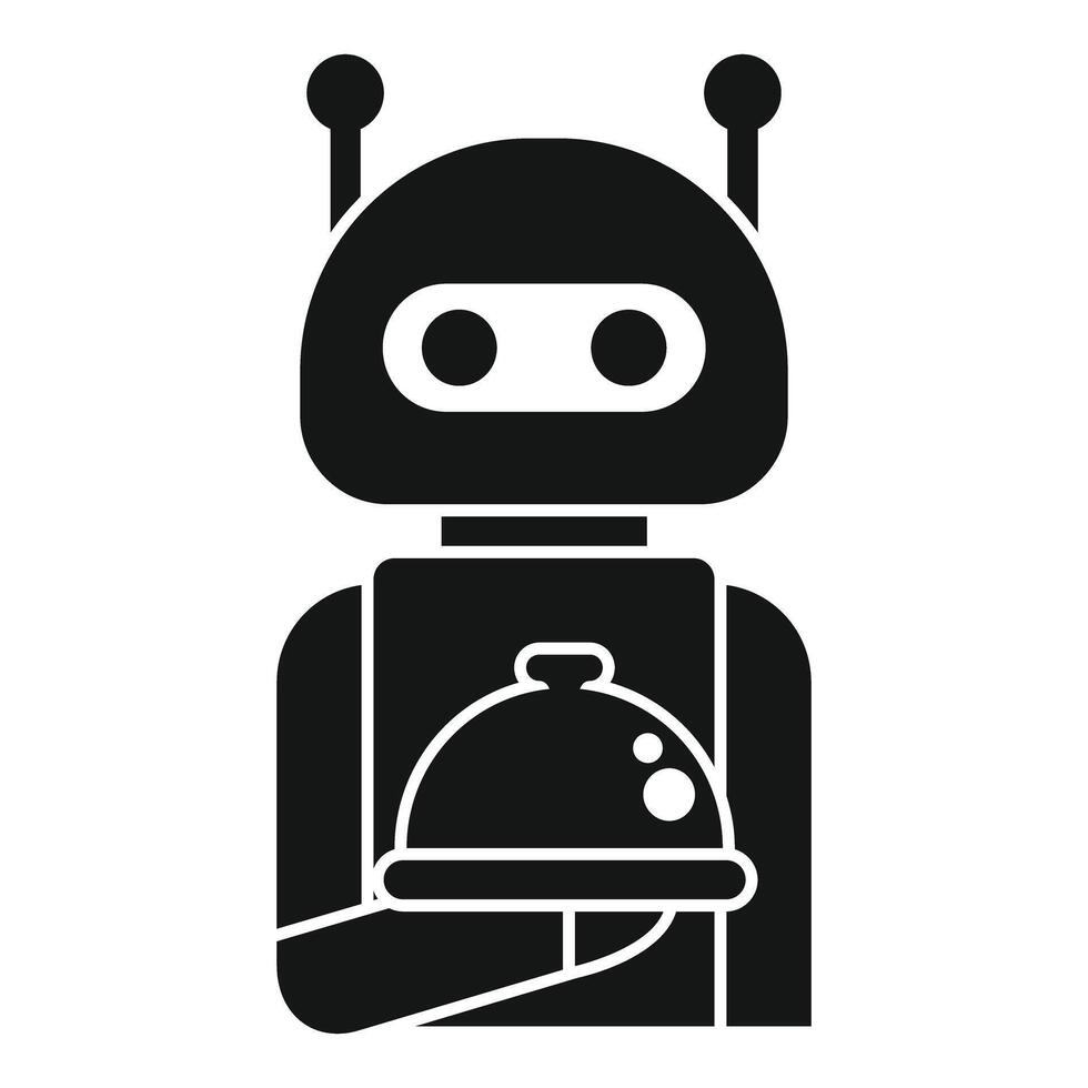 Robot waiter holding food platter serving dinner icon glyph style vector