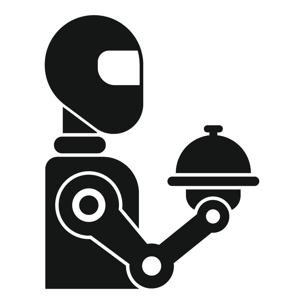 Robot waiter holding covered tray serving food icon glyph style vector