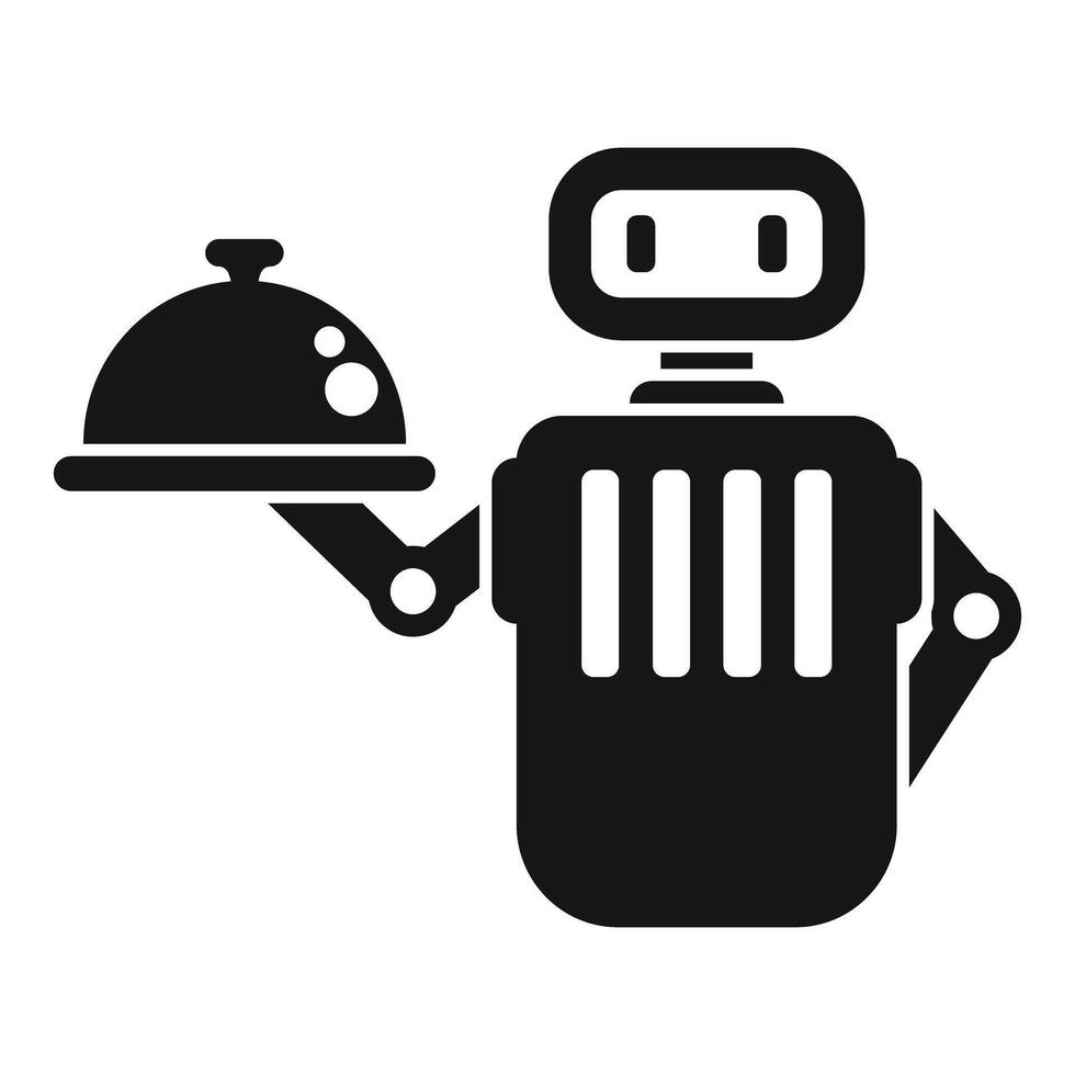 Robot waiter holding a covered tray icon glyph style vector