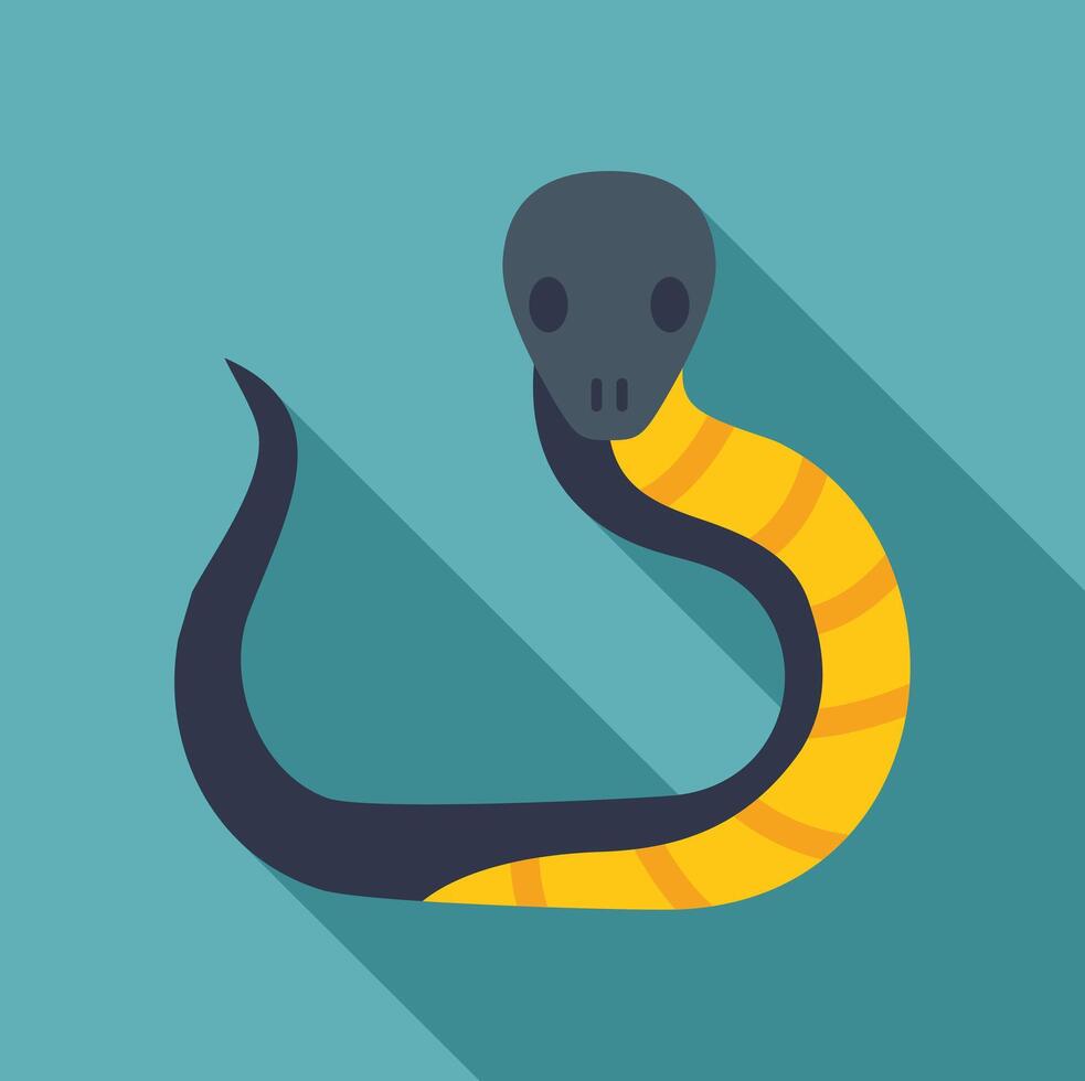 Yellow and black snake slithering flat design icon with long shadow vector