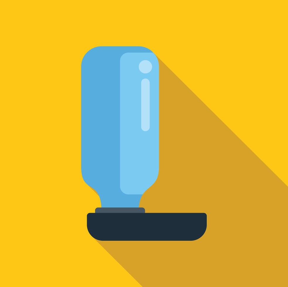 Blue water bottle standing on bottle holder with long shadow on yellow background vector