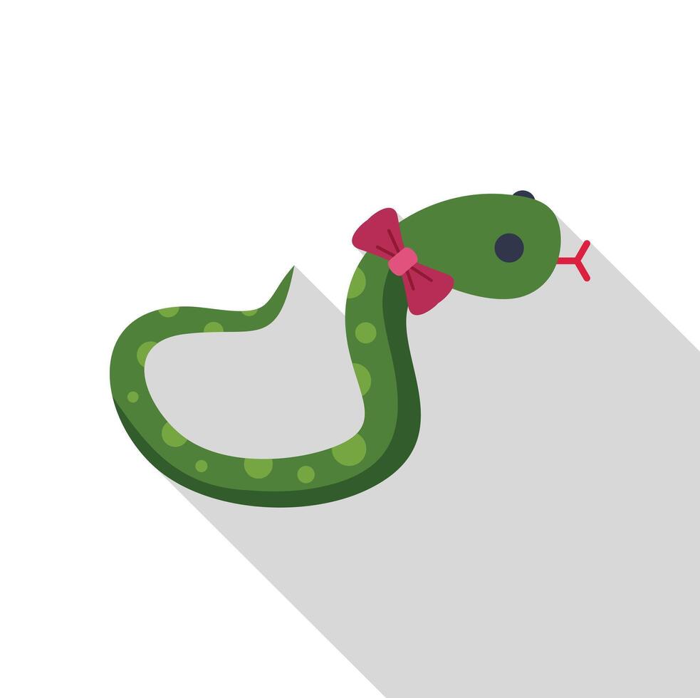 Green snake wearing a pink bow showing tongue flat design icon vector