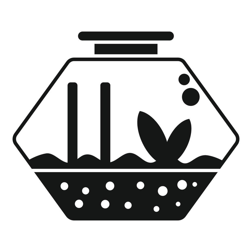 Closed terrarium with small plant growing in hexagon shaped glass container vector