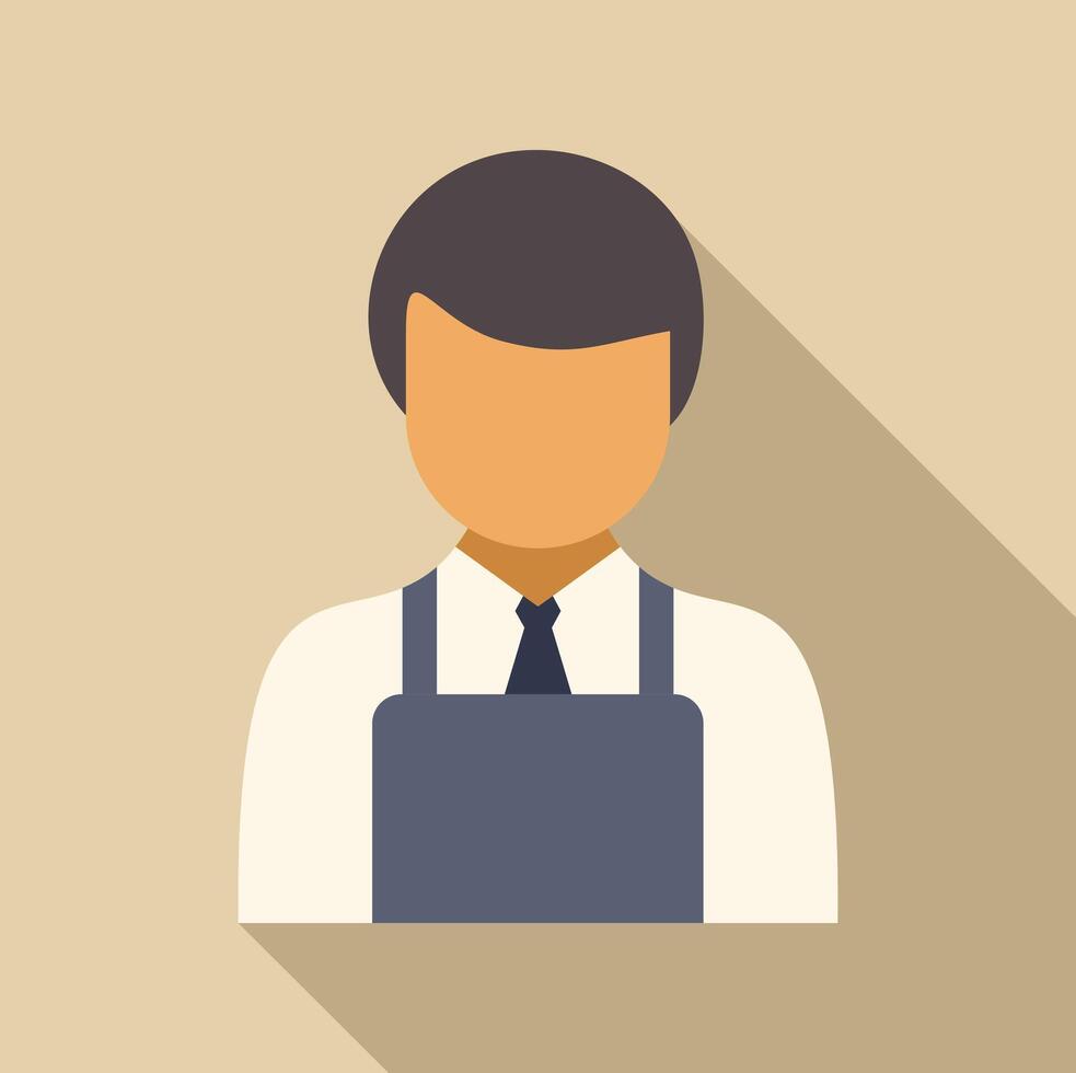 Young male character wearing apron and tie flat design icon with long shadow vector