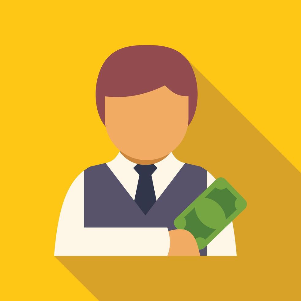 Businessman holding banknote making money icon vector