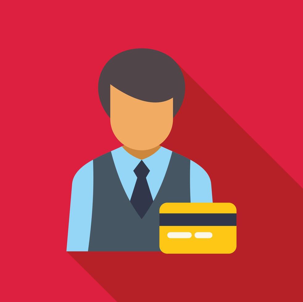 Businessman holding credit card flat design icon illustration vector