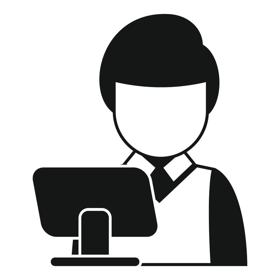 Cashier standing at cash register icon, simple style vector